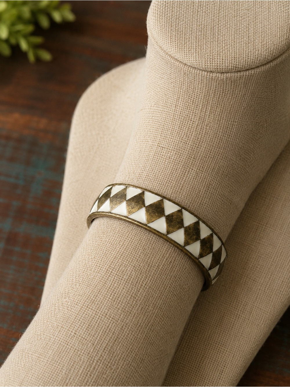 Lucky Brand White Geometric Inlay Boho Cuff Bracelet